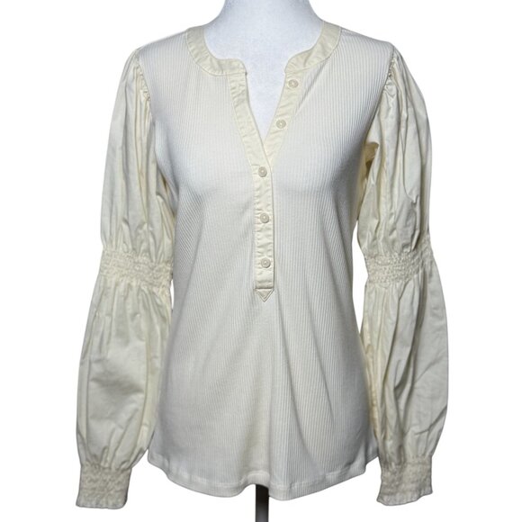 NEW Studio Park Womens XS White Button-Up Long Balloon Sleeve Top Boho Chic - Picture 3 of 16